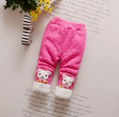 Утепленные лосинки для девочки с мишками розовые